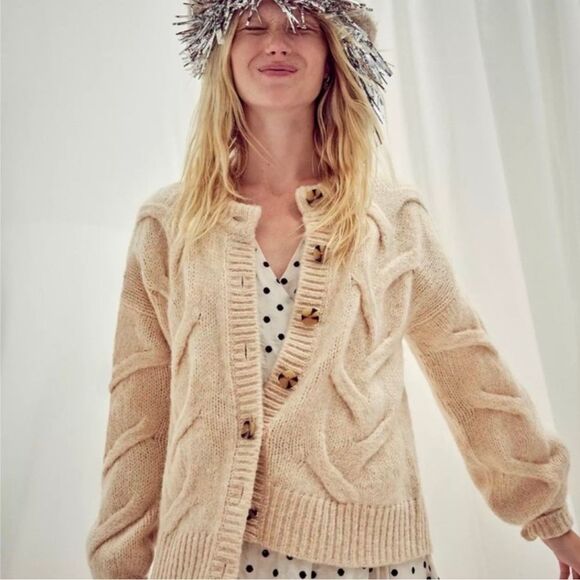 Madewell Cable Ashmont Wool Blend Cardigan Sweater S